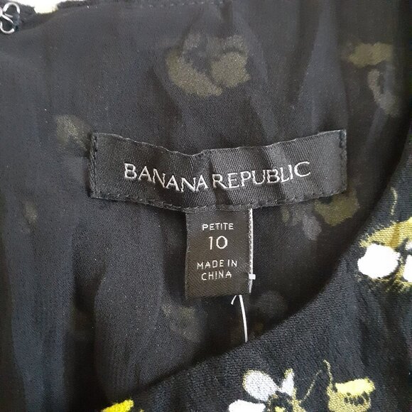 Banana Republic NWT Women's Size 10P Black Yellow Floral Puff-Sleeve Mini Dress - Picture 4 of 13